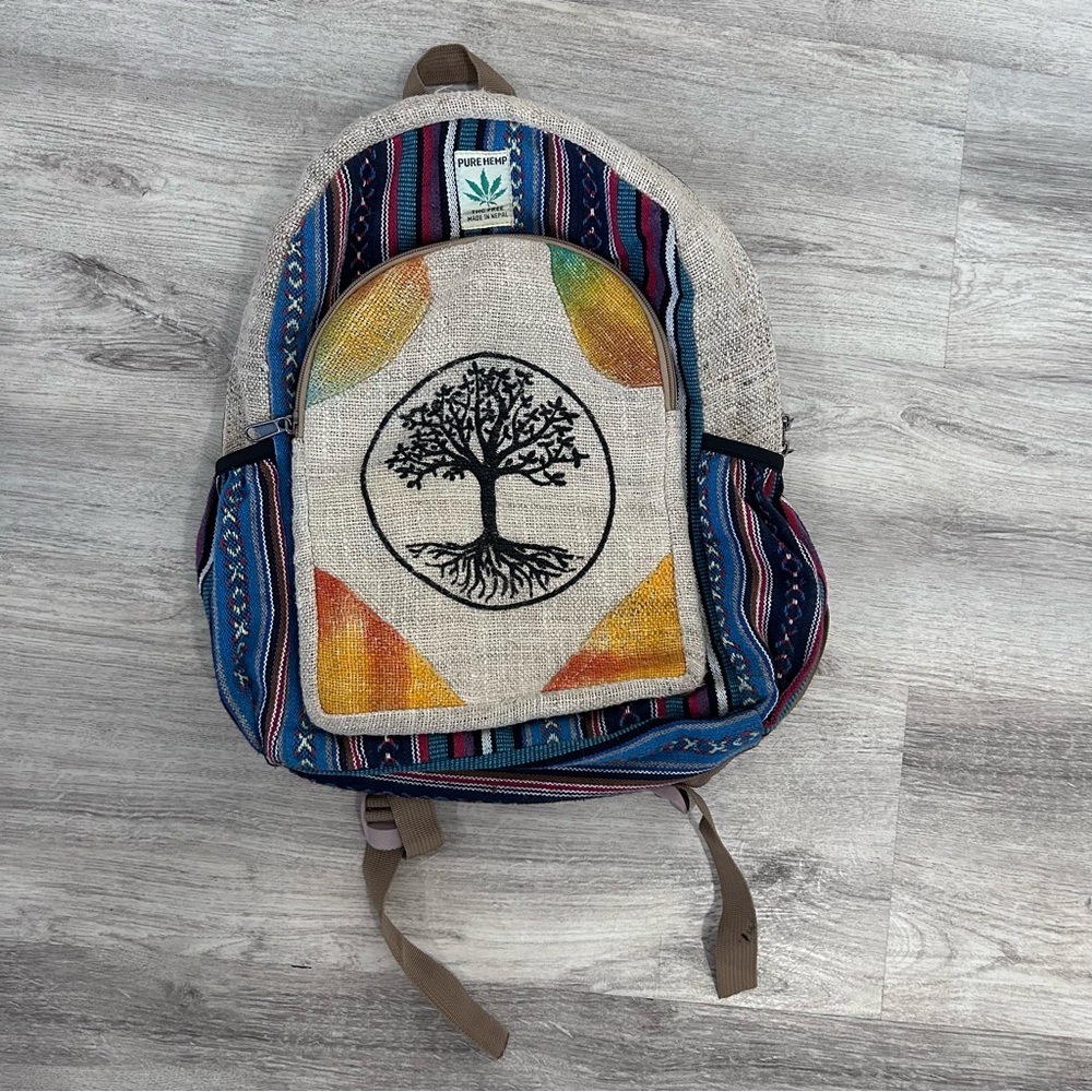 PURE HEMP BACKPACK THC FREE MADE IN NEPAL Hippie Boho Campus Sustainable